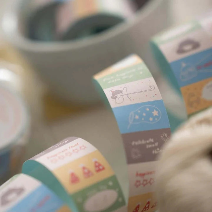 Close-up of Mood Label Sticker Tape rolls with happiness level and happy day labels