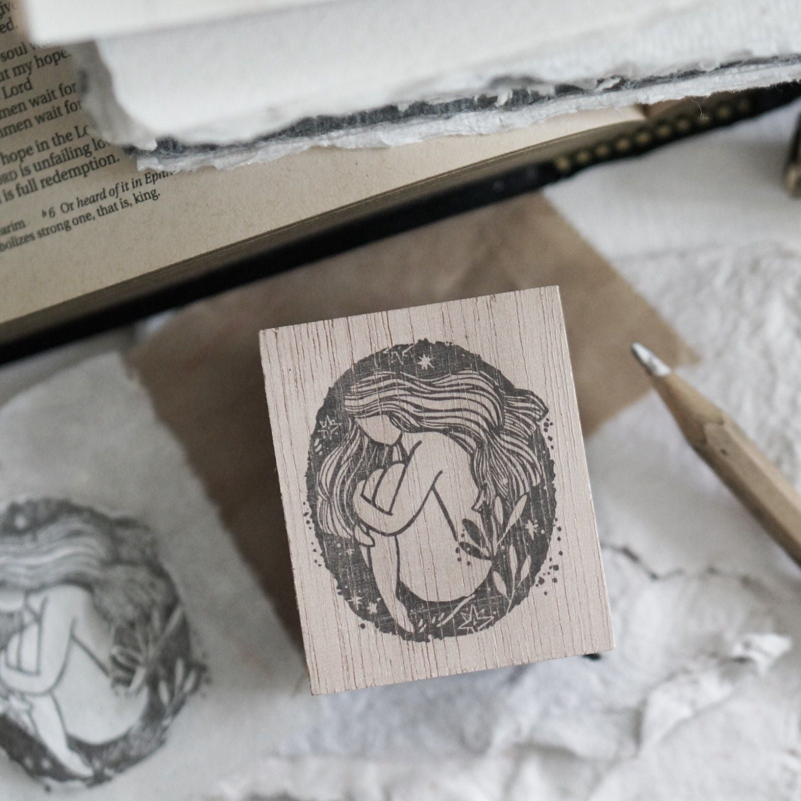 Stillness Rubber Stamp by Black Milk Project with its calm reflective design, product view