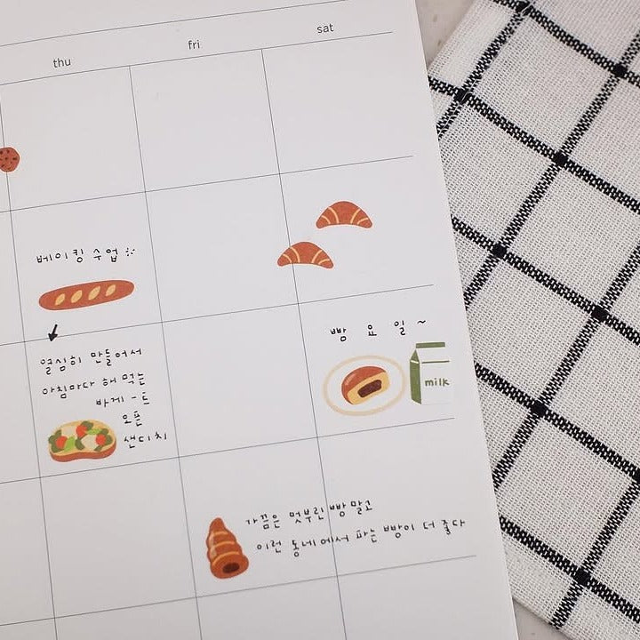 Calendar sheet with food-themed stickers on checkered fabric, from the Food Trip 7 Sticker Sheet