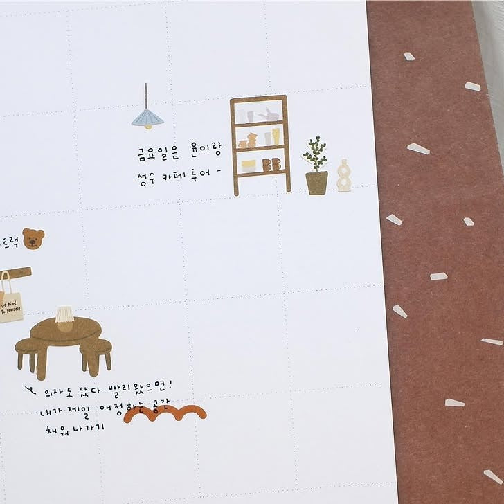 Illustrated room with furniture and decor on a white background