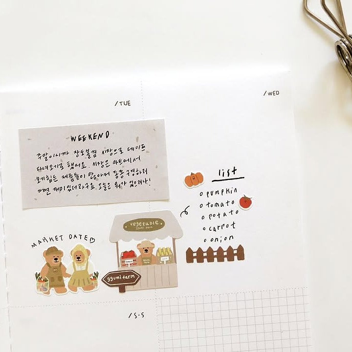 Calendar with bear illustrations and handwritten text, from the Ggumi Farm Sticker Sheet