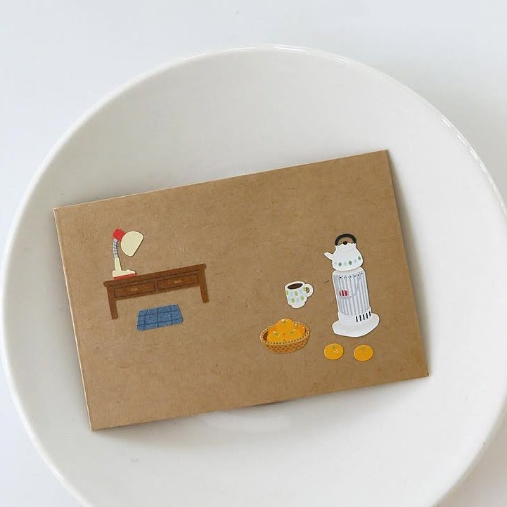 Card with decorative elements on a white plate, from the Grandpa's Room Sticker Sheet