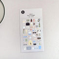 Sheet of daily deco stickers with various small images on a white background