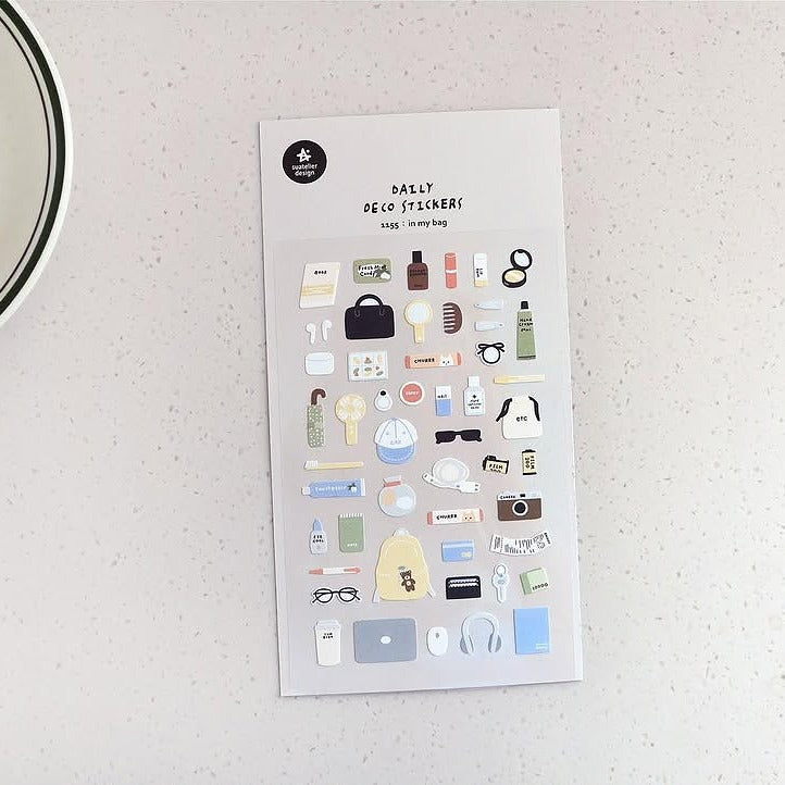 In My Bag Sticker Sheet by Suatelier, daily deco stickers on a white background