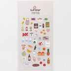 Sheet of market-themed stickers by Suatelier on a white background