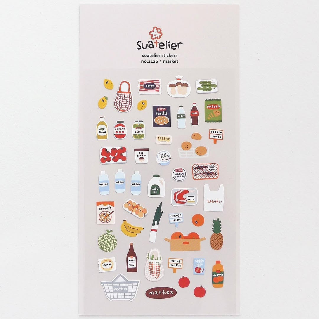Sheet of market-themed stickers by Suatelier, from the Market Sticker Sheet
