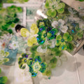 Close-up of decorative green flowers with a blurred background