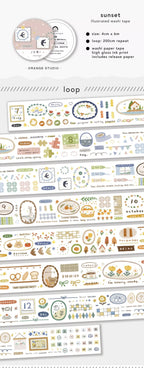 Set of decorative washi tapes with various designs on a white background