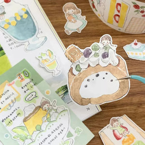 Collection of cute Sweet Food Washi Tape treat illustrations on a wooden surface