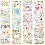 Set of colorful stickers with various designs on a white background