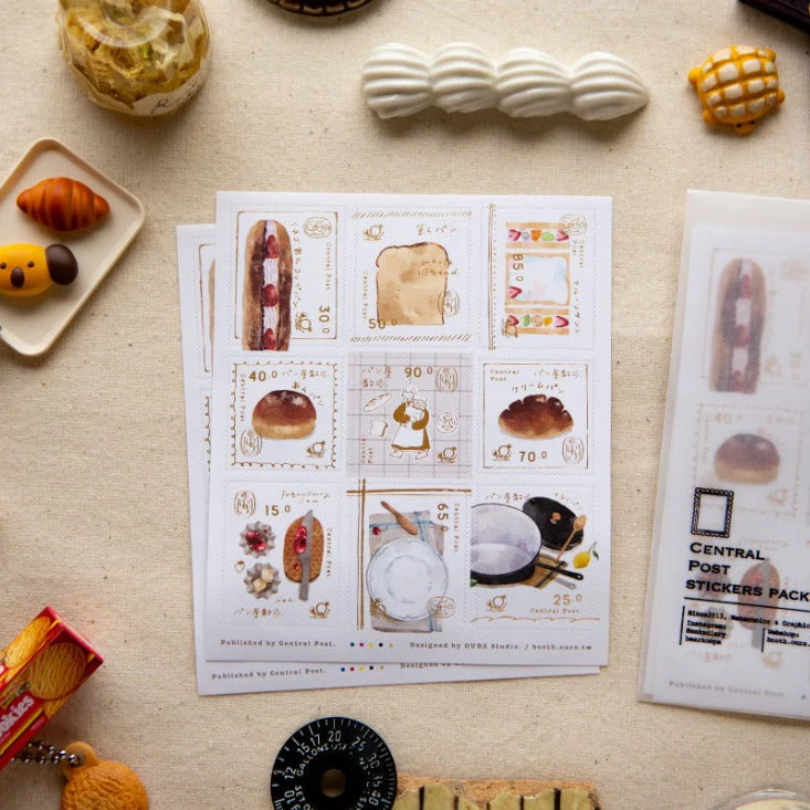 Sweet Hours Stamp Sticker Sheet by OURS Studio — food-illustration stamp-style sticker sheet, for journaling