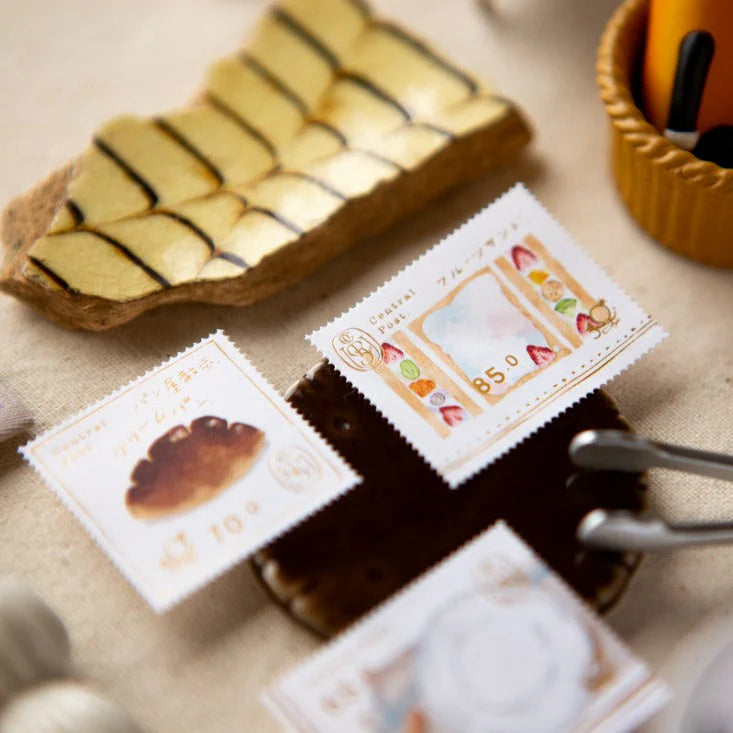 Sweet Hours Stamp Sticker Sheet by OURS Studio — miniature food-and-stationery flat lay, for journaling