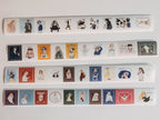 Collection of illustrated stamps on a white background