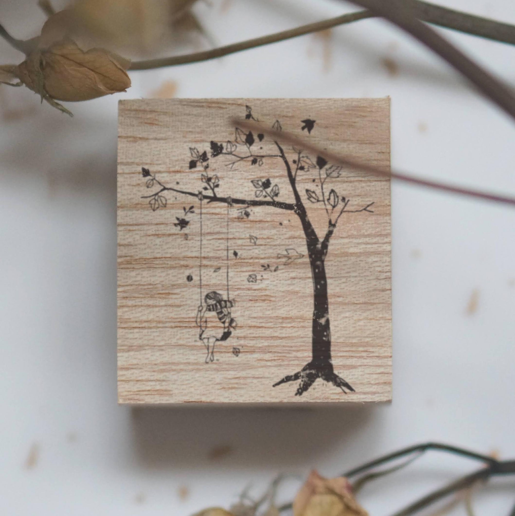Swing Rubber Stamp by Black Milk Project with a nostalgic quiet swing moment scene design