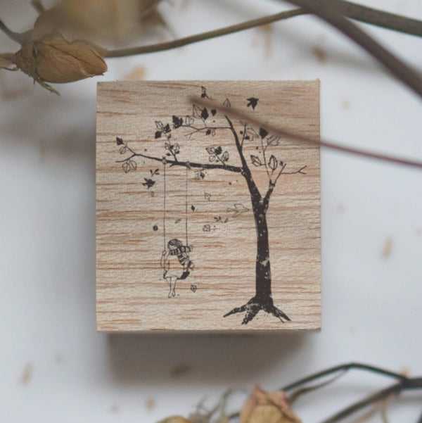 Swing Rubber Stamp by Black Milk Project with a nostalgic quiet swing moment scene design