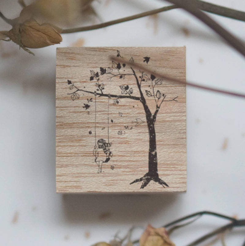 Swing Rubber Stamp by Black Milk Project with a nostalgic quiet swing moment scene design