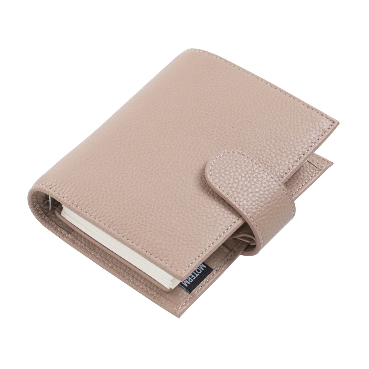 Regular 2.0 Rings Planner Pocket by Moterm — beige pebbled-leather ring planner with brand tag, for journaling