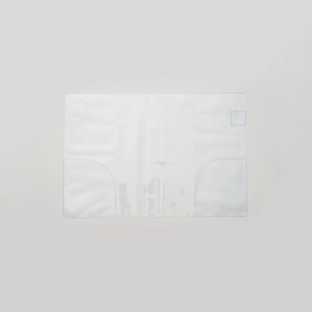 White rectangular object with a central cutout on a white background
