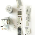 Collection of various labels and packaging on a white background