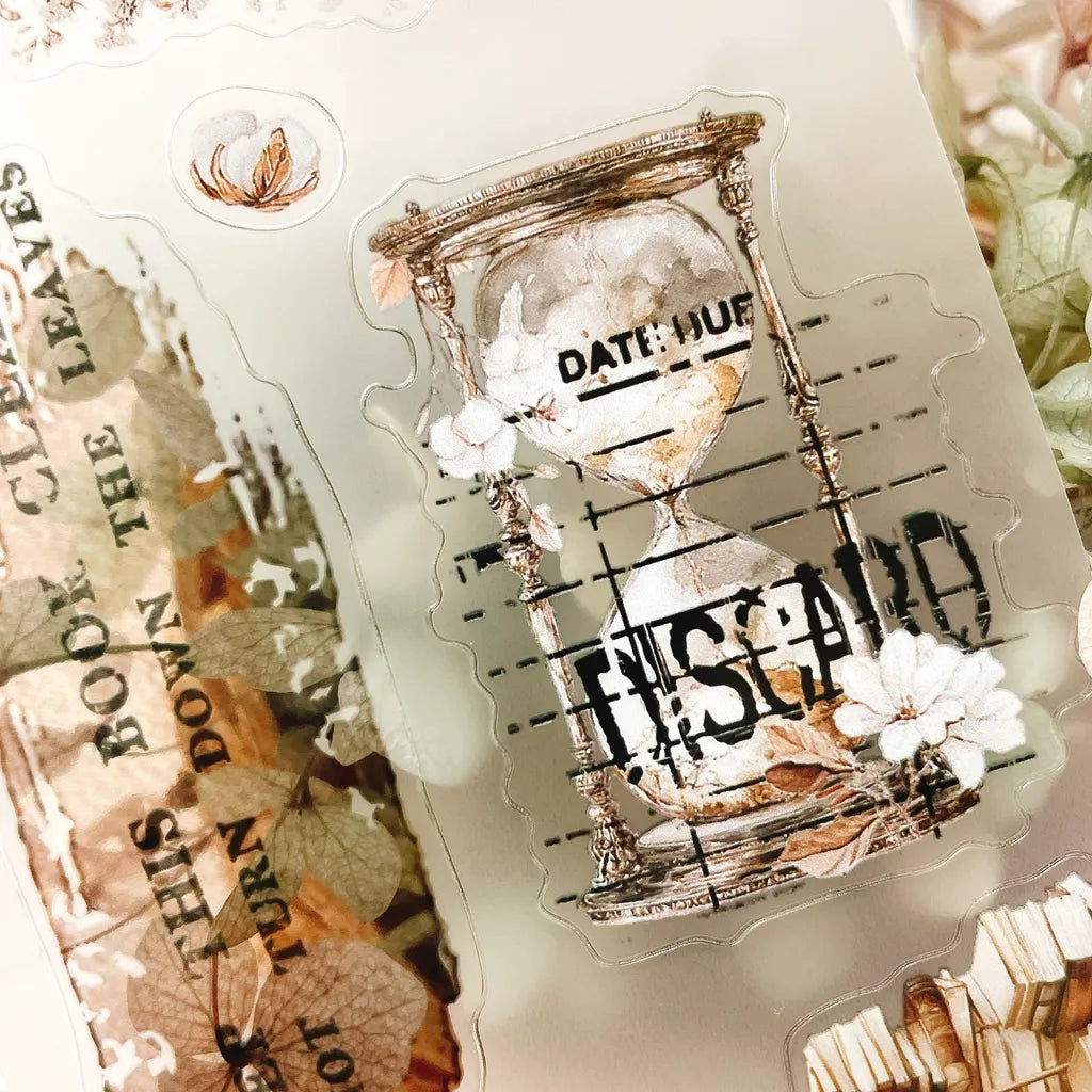 The Cosy Chapter PET Tape text and floral design elements laid on a textured background