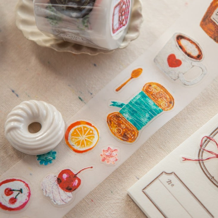 The Gift PET Tape colorful illustration pieces styled like stamps on a textured surface