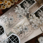 Floral design on a product packaging with text