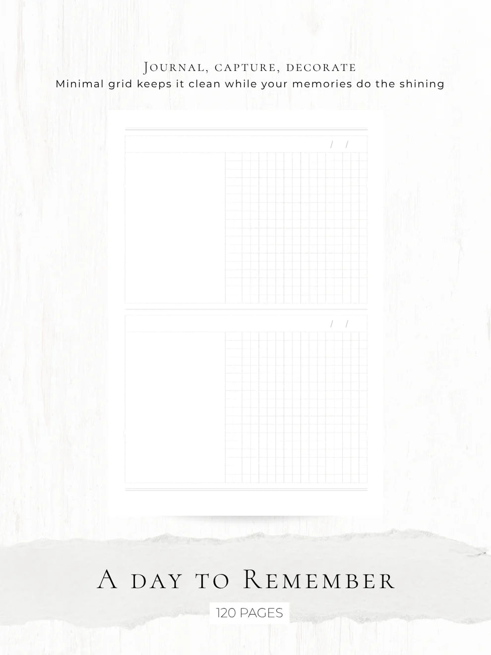 The Memory Keeper A5 Journal open to its minimal grid page layout on a white background