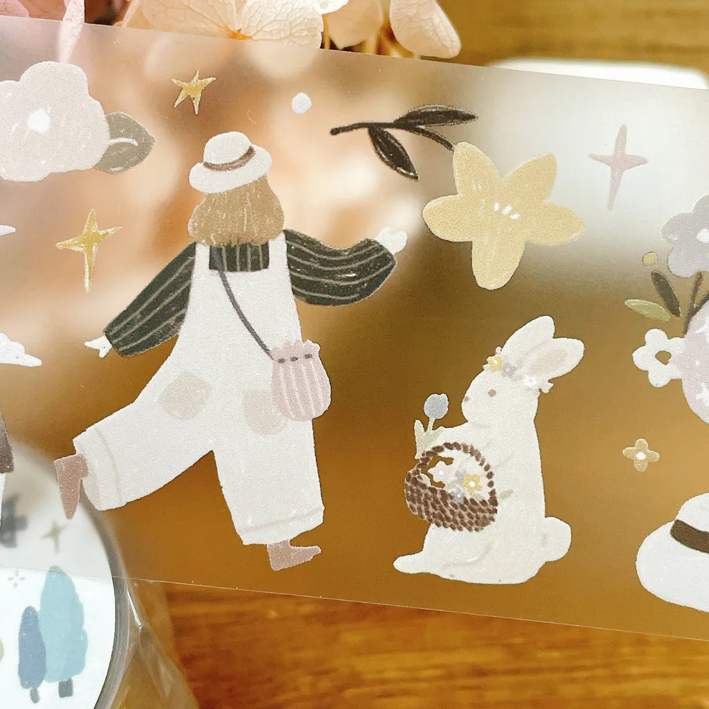 Tian Ye Afternoon Tea PET Tape by Yier — walking figure and rabbit PET tape design, for journaling