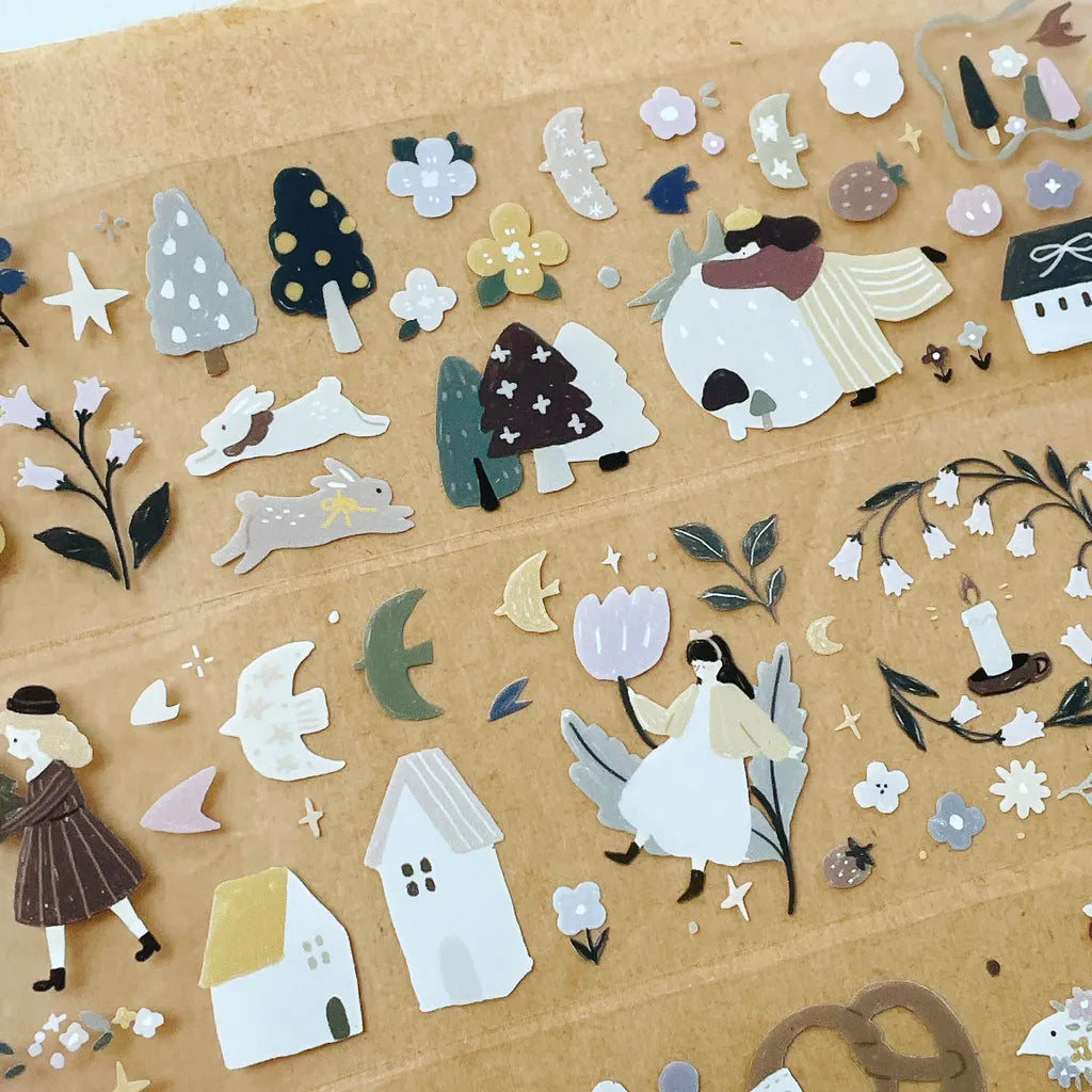 Tian Ye Afternoon Tea PET Tape by Yier — fairies, houses and trees PET tape design, for journaling