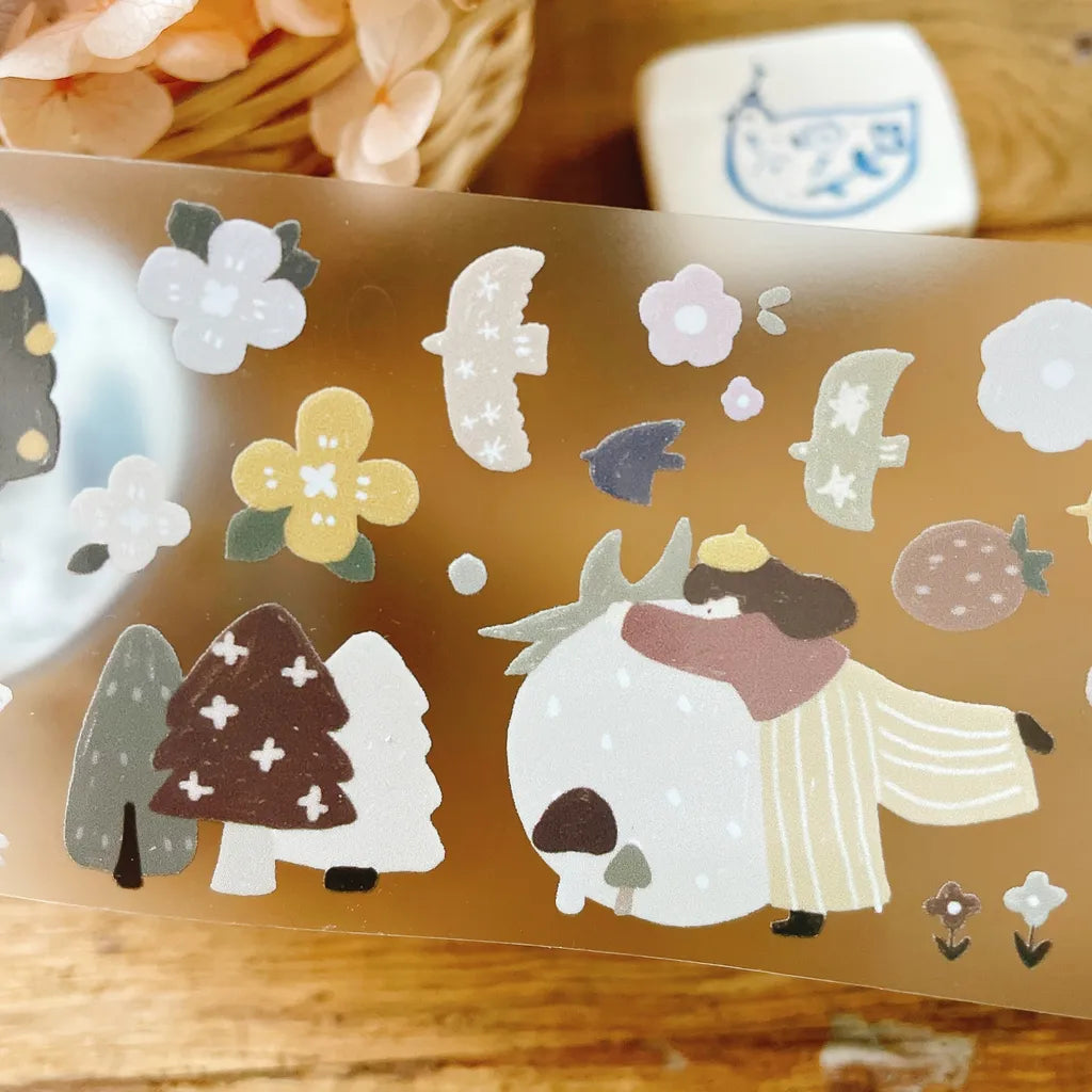 Tian Ye Afternoon Tea PET Tape by Yier — winter figure, trees and mushrooms PET tape design, for journaling