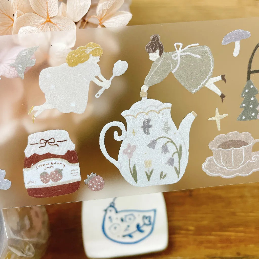 Tian Ye Afternoon Tea PET Tape by Yier — teapot, cup and fairies PET tape design, for journaling
