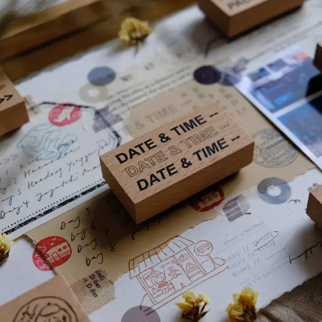 Travel Journaling Series Date and Time stamp displayed on a decorative paper background