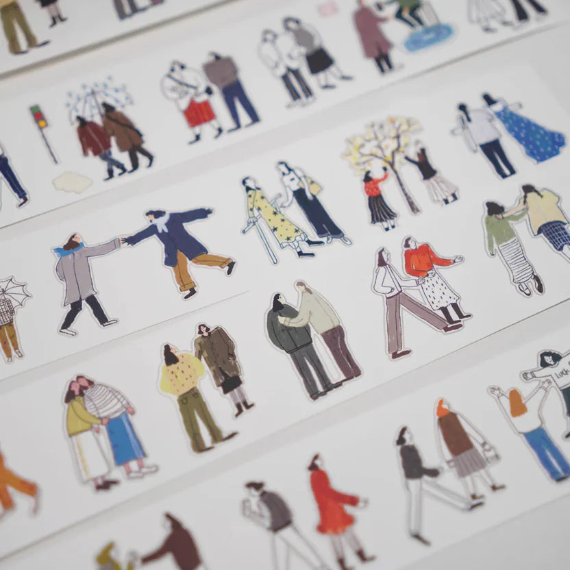 Sheet of Us Two Sticker Tape people illustrations shown in varied poses and outfits