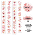 Decorative paper strips with pink floral design on a white background