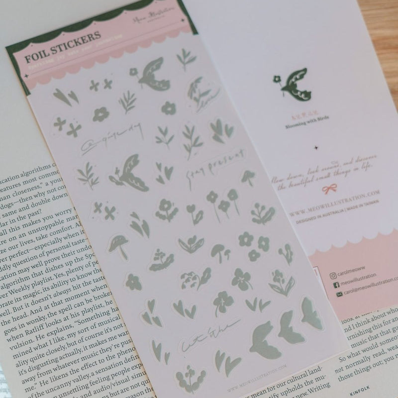 Blooming With Birds Silver Foil Transparent Sticker