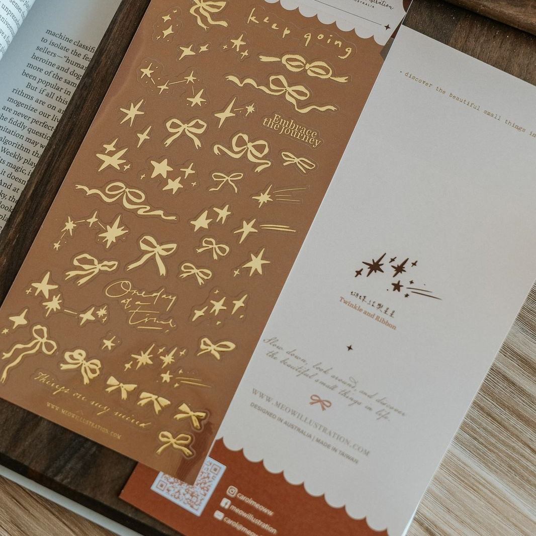 Twinkle And Ribbon Gold Foil Transparent Sticker