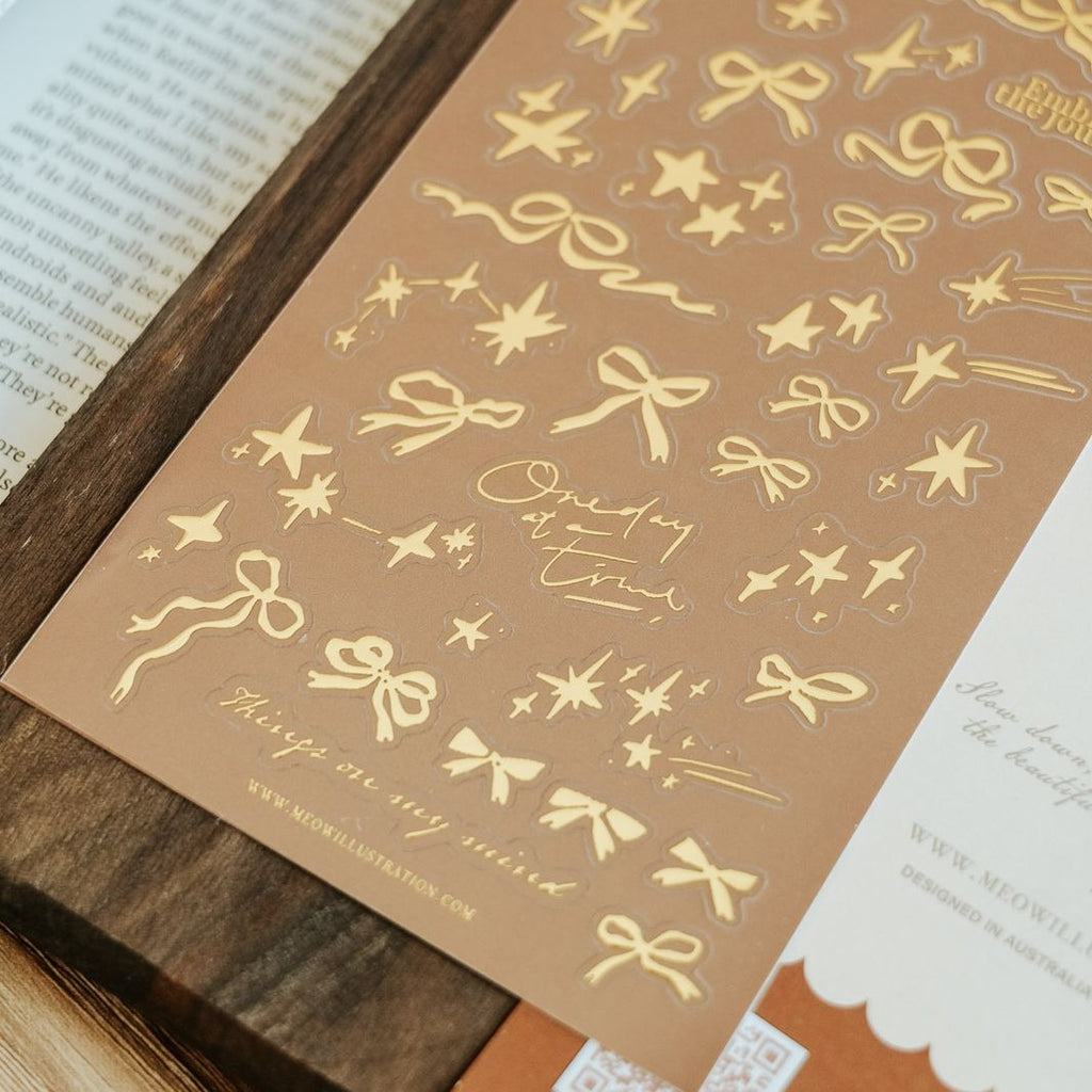Twinkle And Ribbon Gold Foil Transparent Sticker