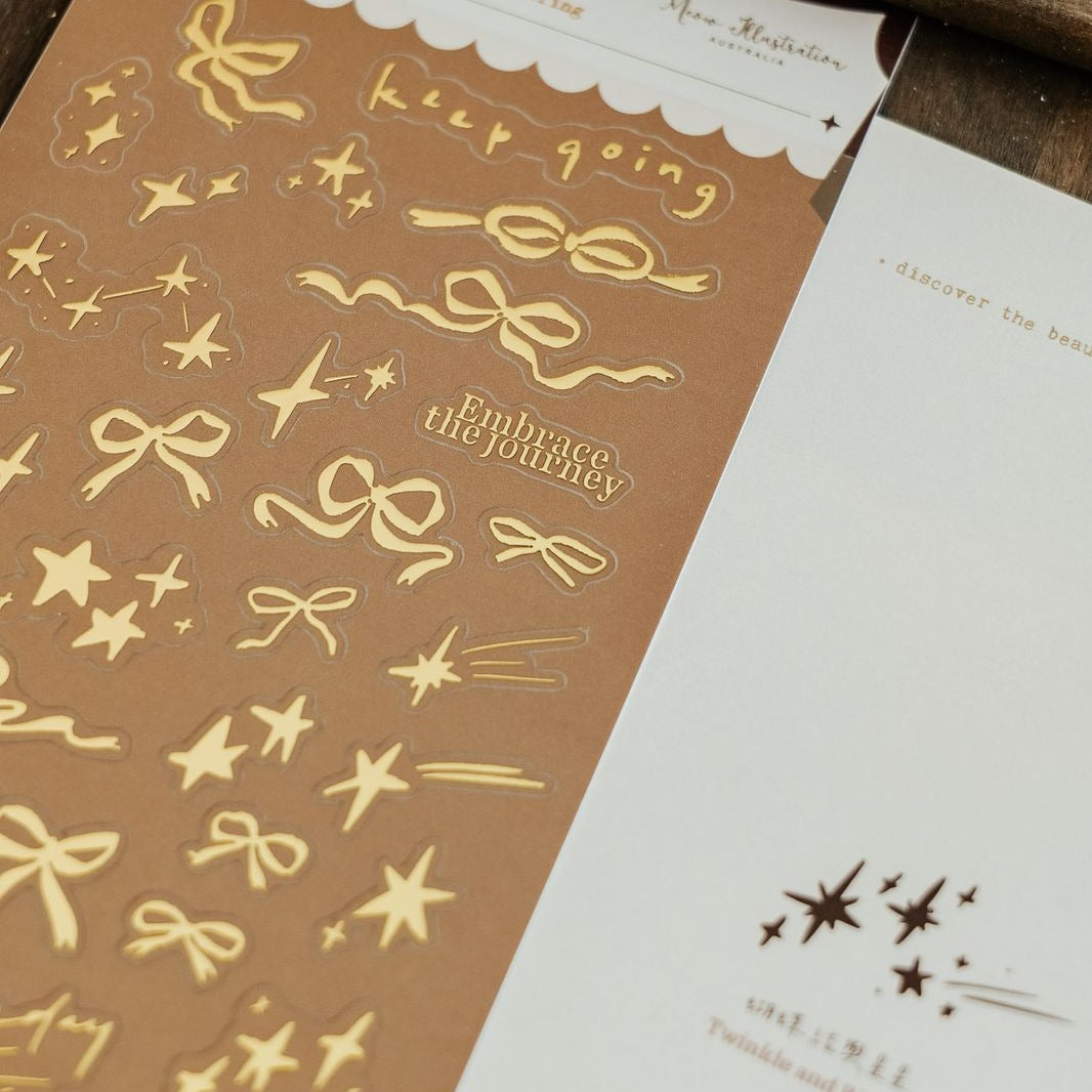 Twinkle And Ribbon Gold Foil Transparent Sticker