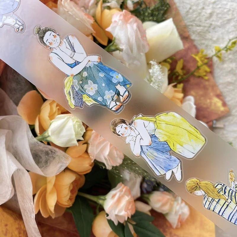 Wait 52 PET Tape by DingDing — watercolour female-figure clear PET deco tape strip, for journaling