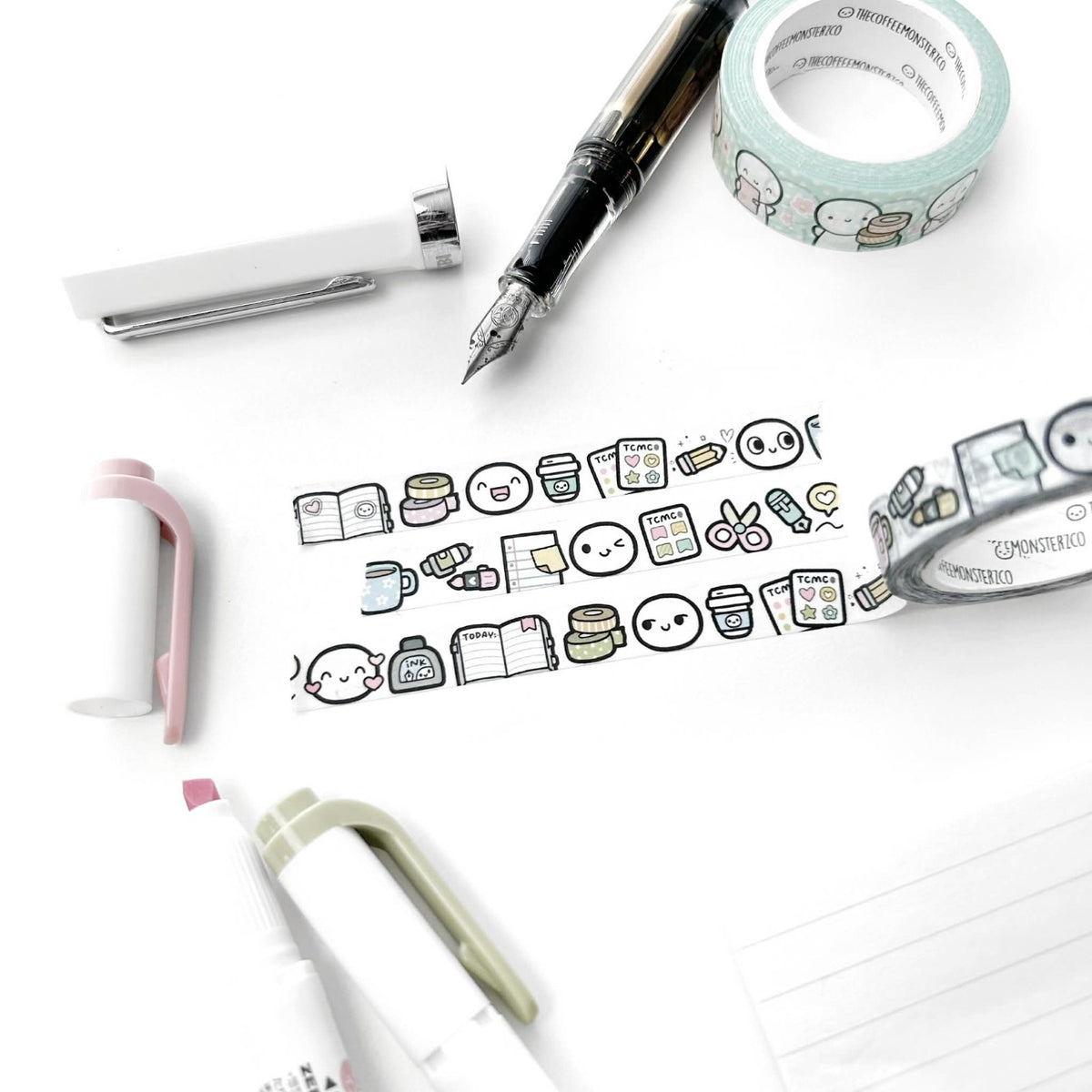 Peeking Desk Critters Washi Tape by The Coffee Monsterz CO — desk-critter doodle washi tape with a pen, for journaling