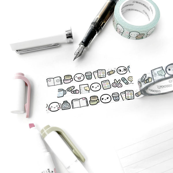 Peeking Desk Critters Washi Tape by The Coffee Monsterz CO — desk-critter doodle washi tape with a pen, for journaling