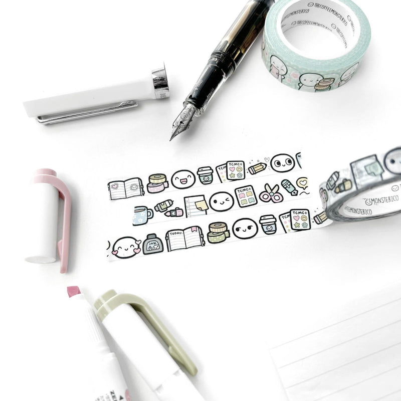 Peeking Desk Critters Washi Tape by The Coffee Monsterz CO — desk-critter doodle washi tape with a pen, for journaling