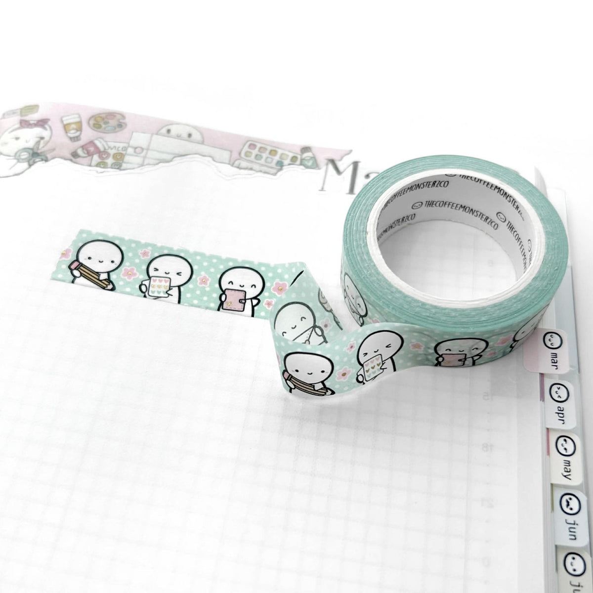 Planning Time 5.0 Washi Tape by The Coffee Monsterz CO — roll of planner-character washi tape, for journaling