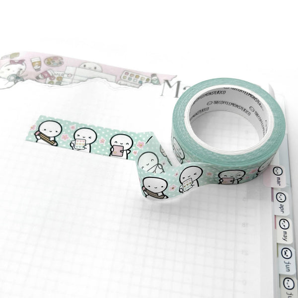 Planning Time 5.0 Washi Tape by The Coffee Monsterz CO — roll of planner-character washi tape, for journaling