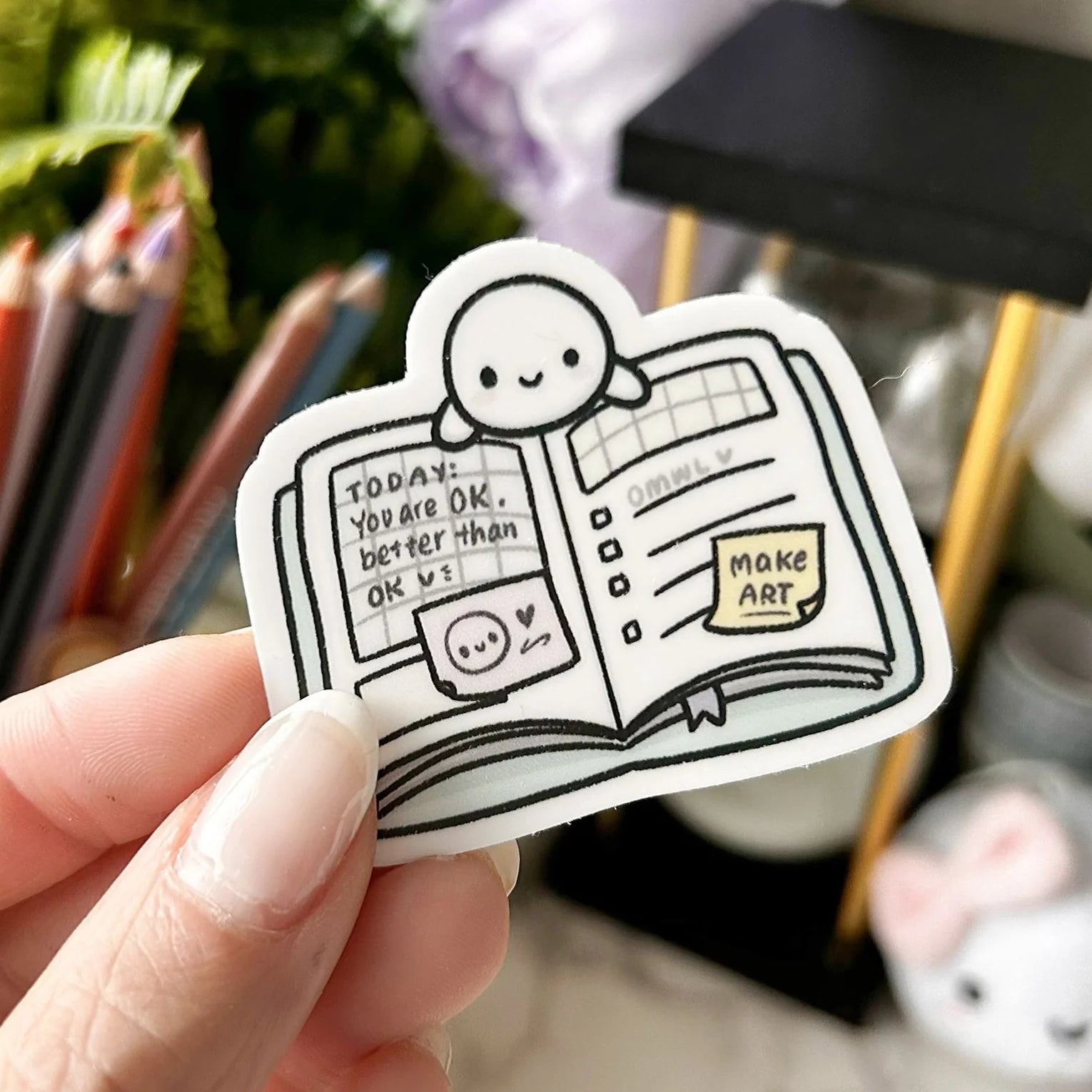 Open Journal Vinyl Sticker by OnceMoreWithLove, mindful 2 inch matte waterproof journaling design