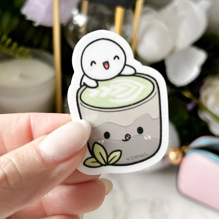 Matcha Vinyl Sticker by OnceMoreWithLove, minimalist 2 inch matte waterproof green tea design