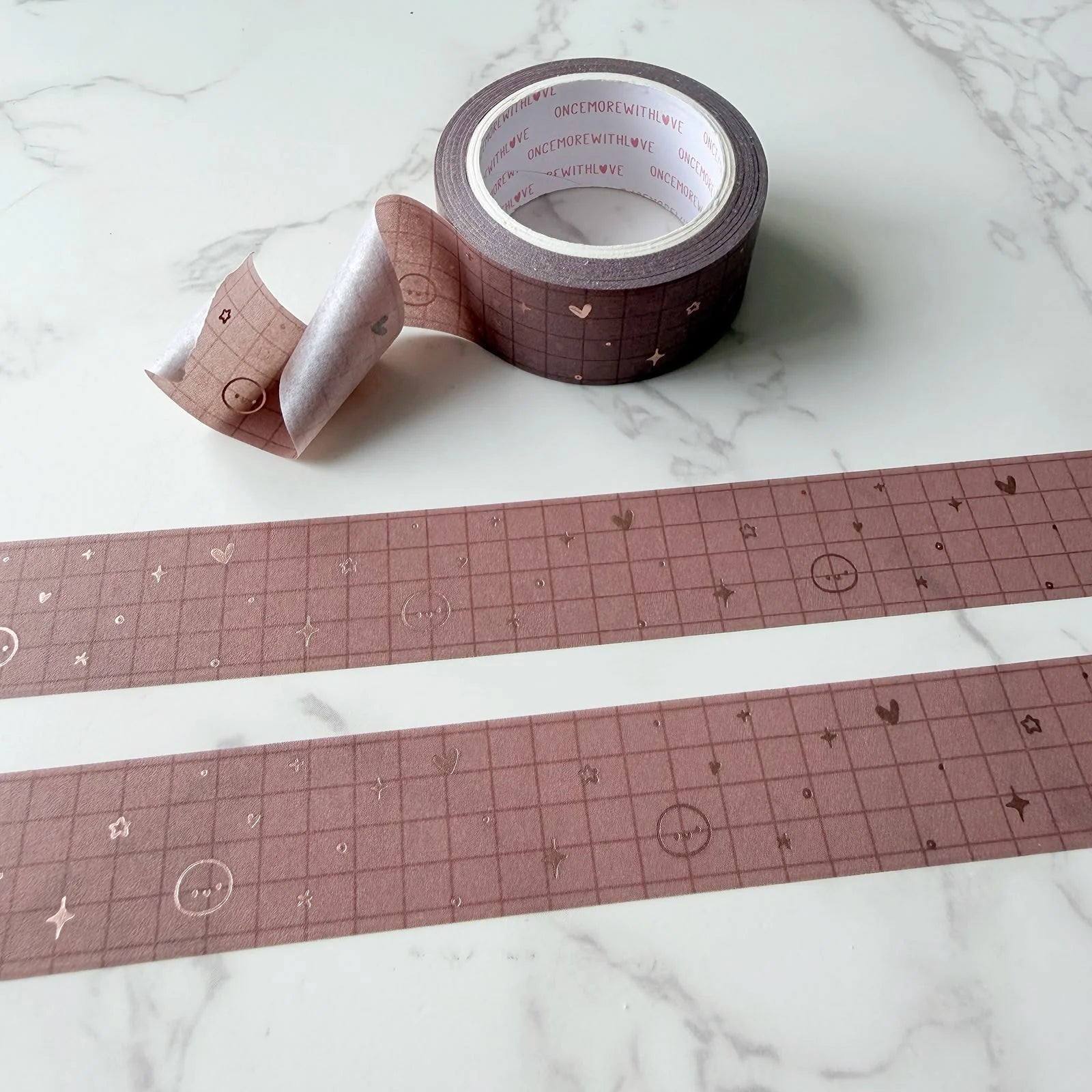 Grid Mauve + Satin Champagne Foil 20mm Washi Tape Roll