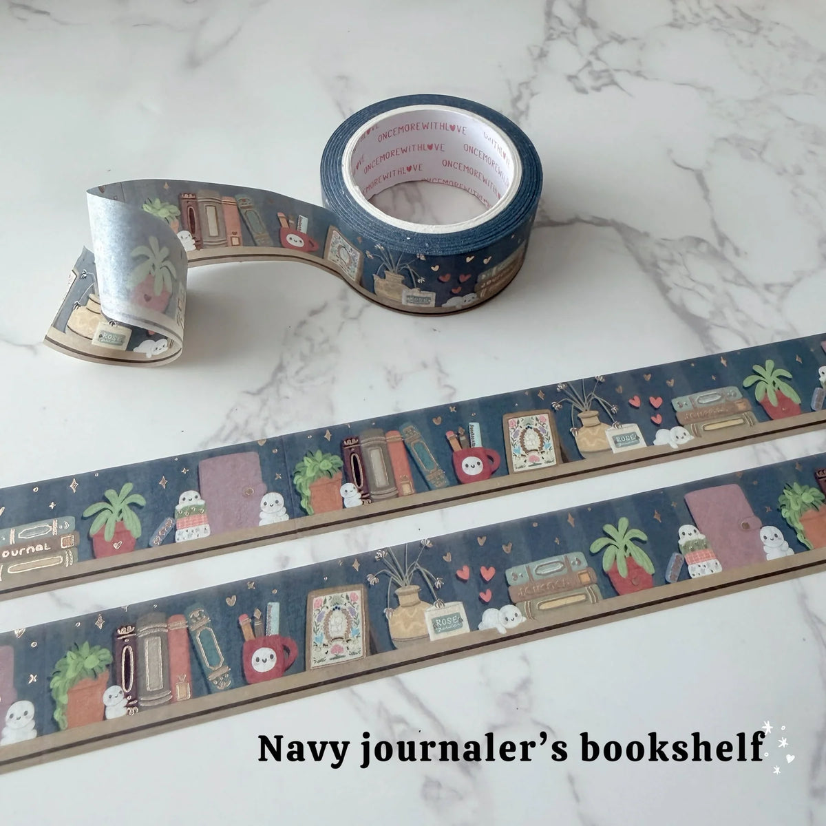 A Journaler's Bookshelf 1.0 (Navy) + glossy gold foil Washi Tape