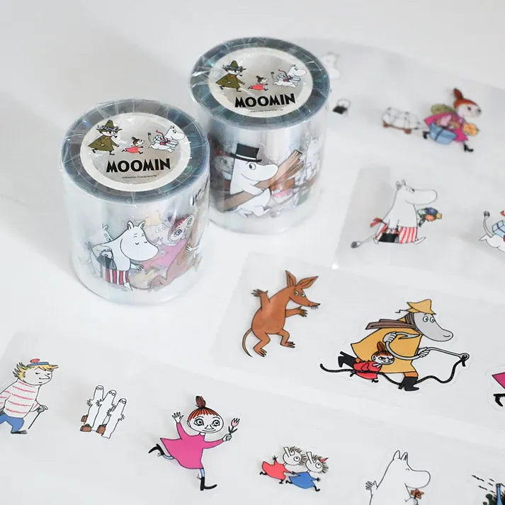 Two rolls of Where We Going Moomin Friends PET Tape with character art on a white background