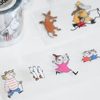 Illustrations of cartoon characters on a white background